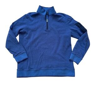 Bugatchi Pullover Mens Blue Textured Stripe Quarter Zip Utility Pocket SIZE XL